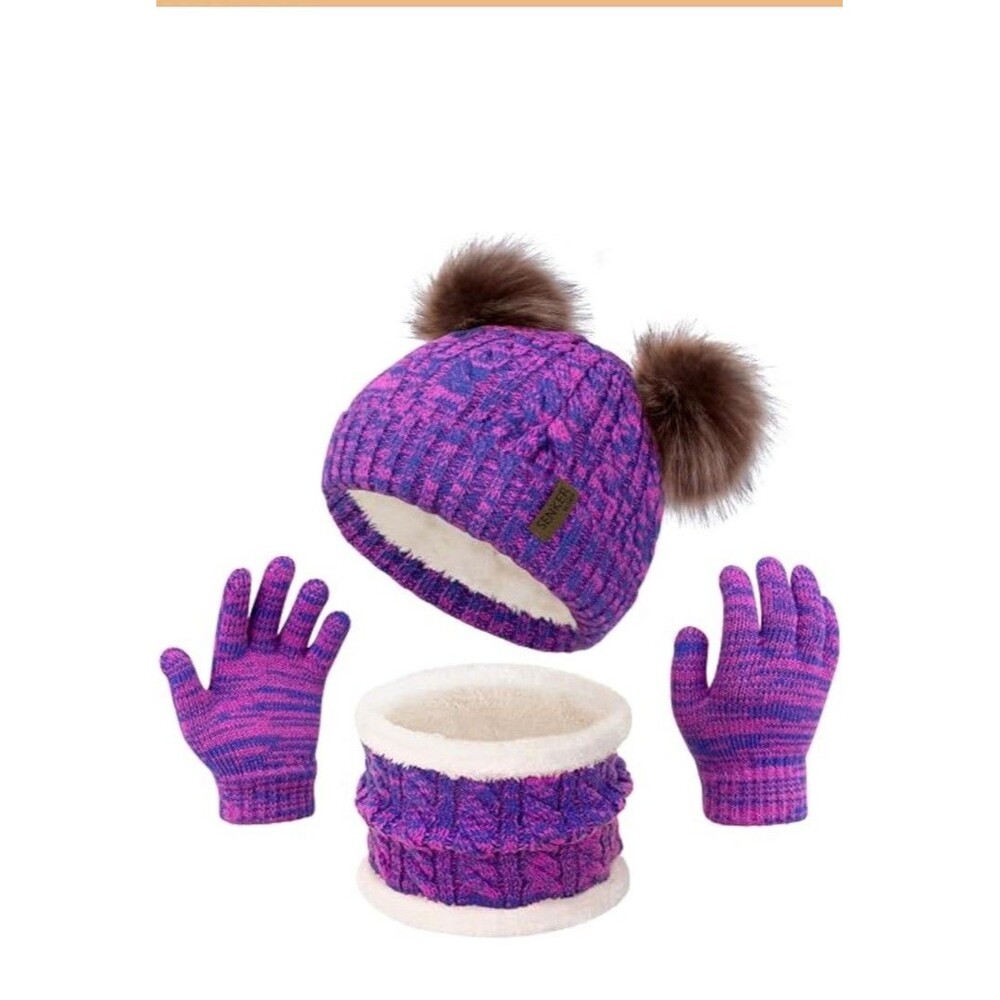Senker Fashion Winter Beanie Kids Hat and Gloves Set for Girls Boys Toddler P...